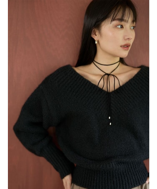 【WEB限定】Vネックカラーショートニットプルオーバー