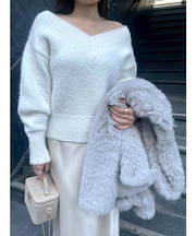 【WEB限定】Vネックカラーショートニットプルオーバー