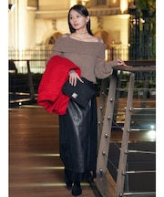 ヘムレースレイヤードハイウエストエコレザースカート