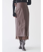 ヘムレースレイヤードハイウエストエコレザースカート