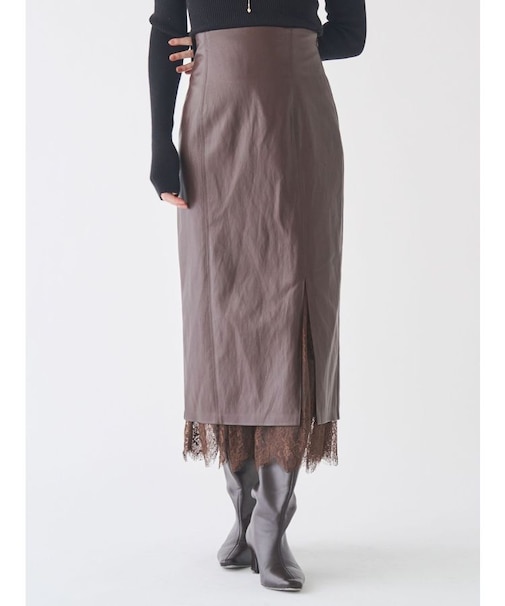 ヘムレースレイヤードハイウエストエコレザースカート