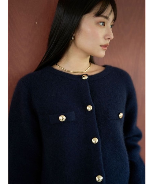 ネイビー CHNラクーンニットジャケット フォックスウールニットジャケット CHNラクーンニットジャケット｜ラグナムーンの通販｜&mall（アンド