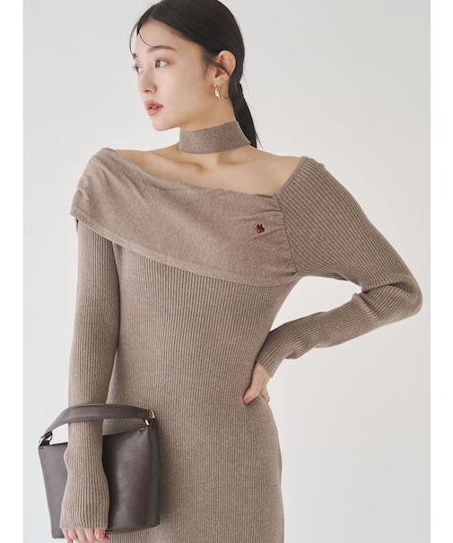 【POLO BCSコラボ】オフショルチョーカーニットワンピース