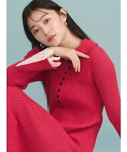 ラメブレンドレースカフスニットワンピース