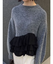 フリルドッキングペプラムニットプルオーバー