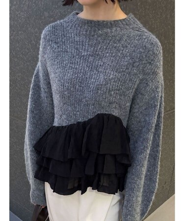 フリルドッキングペプラムニットプルオーバー