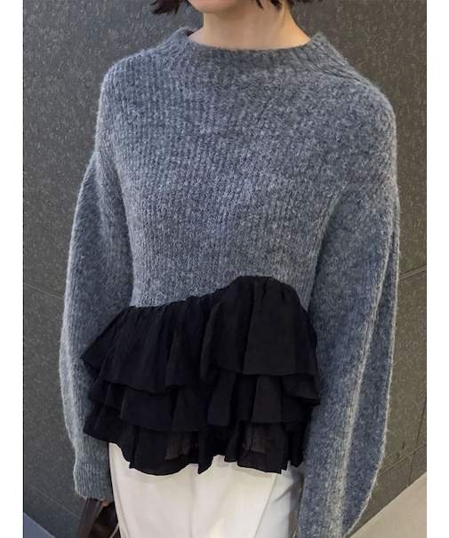フリルドッキングペプラムニットプルオーバー