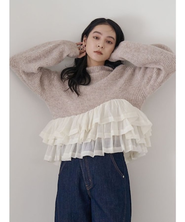 フリルドッキングペプラムニットプルオーバー