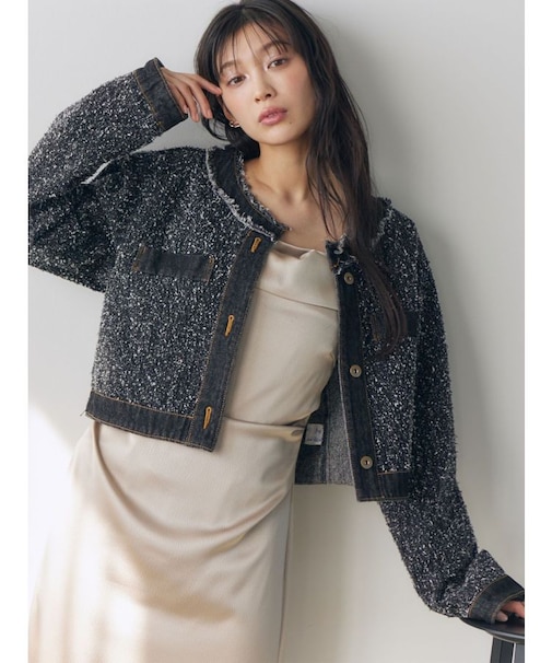 ツイードライクノーカラーデニムジャケット