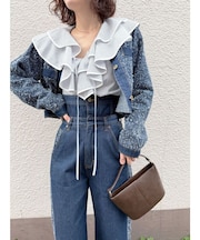 ツイードライクノーカラーデニムジャケット