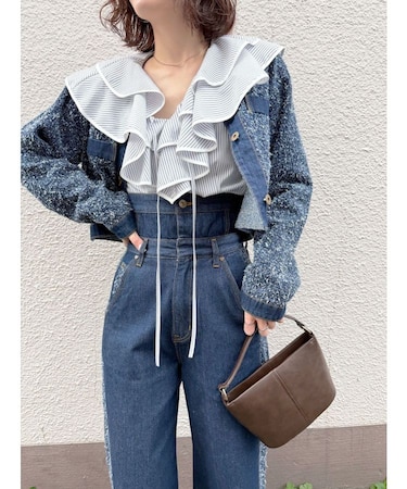 ツイードライクノーカラーデニムジャケット