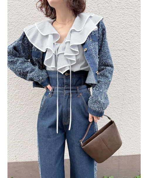 ツイードライクノーカラーデニムジャケット