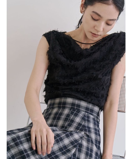 カットジャガードドレープブラウス