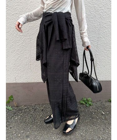 タイルパターンレースワイドパンツ