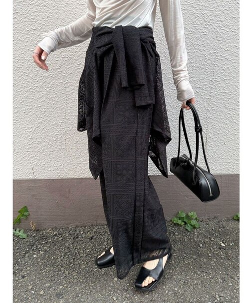 タイルパターンレースワイドパンツ