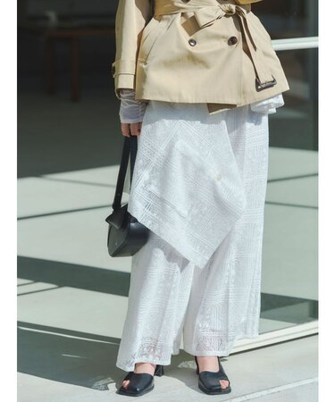タイルパターンレースワイドパンツ