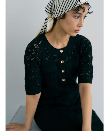 パターンニッティングフロントボタンワンピース