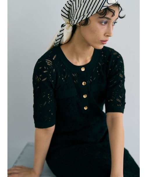 パターンニッティングフロントボタンワンピース