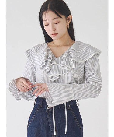 ラッフルパイピングブラウス
