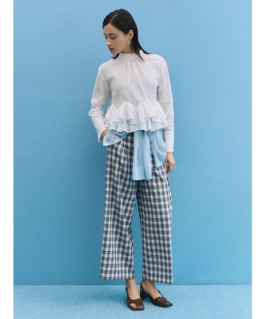 シンプルウエストデザインワイドパンツ