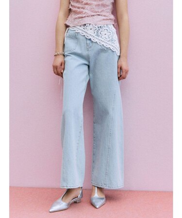 パッチポケットセミワイドデニムパンツ