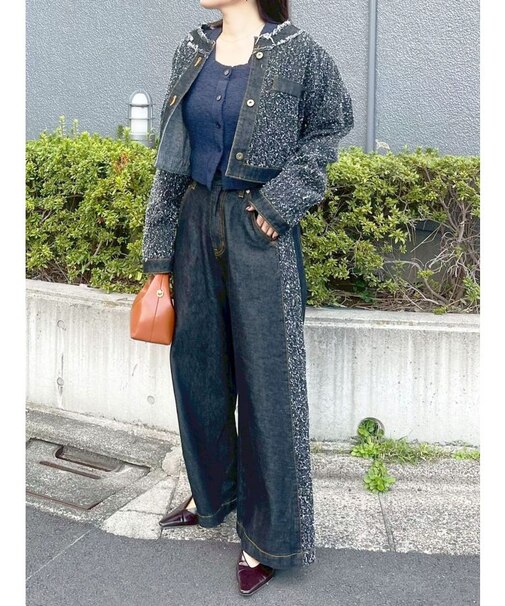 ハイウエストラインディティールデニムパンツ