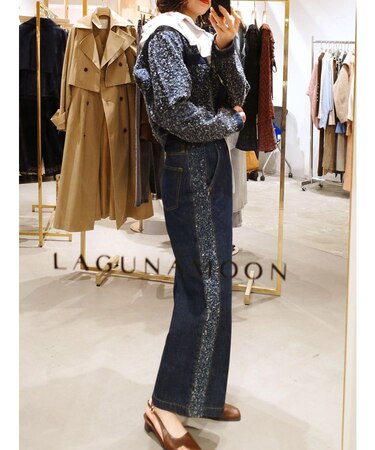 ハイウエストラインディティールデニムパンツ