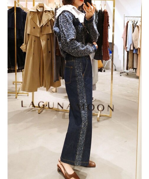 ハイウエストラインディティールデニムパンツ