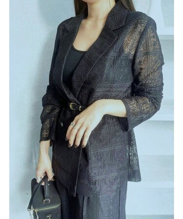 タイルパターンレースダブルジャケット