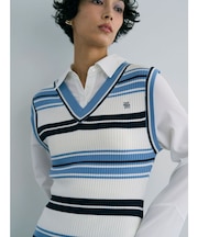 シャツレイヤードボーダーニットワンピース