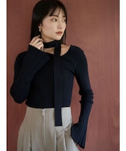 ボウタイアシンメトリーネックニットプルオーバー