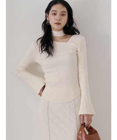 ボウタイアシンメトリーネックニットプルオーバー