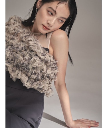 LADYチュールオフショルパンツドレス