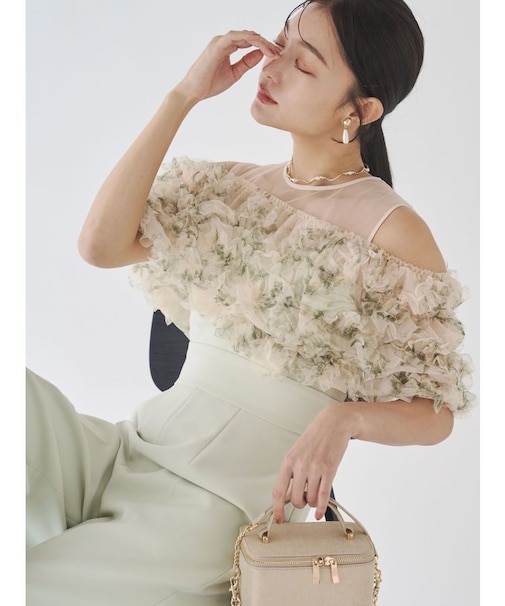 LADYチュールオフショルパンツドレス