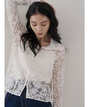 フラワーパターンレースシャツ