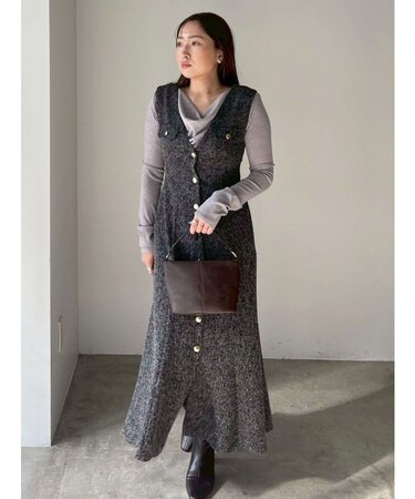 フラップボタンツィードジャンパースカート