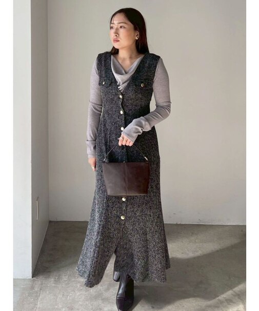 フラップボタンツィードジャンパースカート
