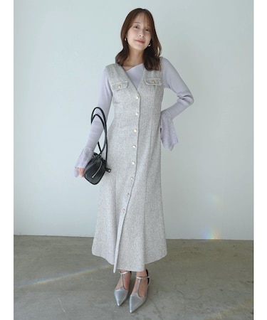 フラップボタンツィードジャンパースカート