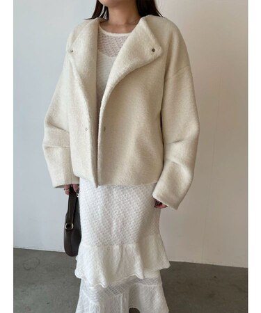 ニッティングパターンヘムフリルニットワンピース