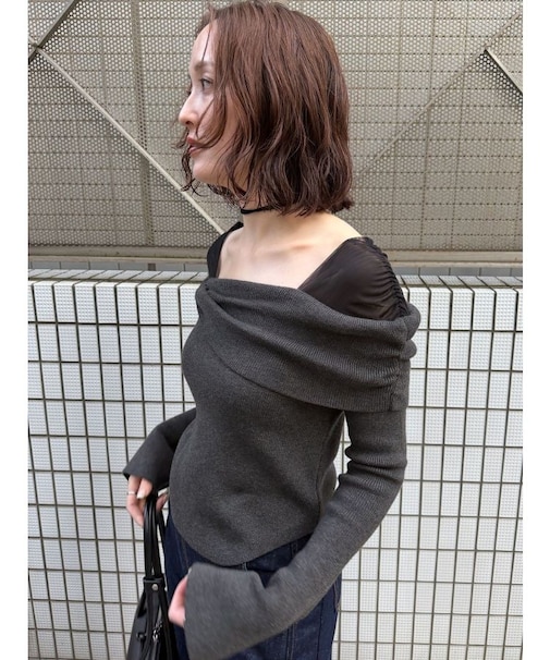 チュールコンビオフショルニットプルオーバー