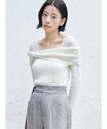 チュールコンビオフショルニットプルオーバー