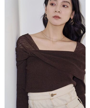 チュールコンビオフショルニットプルオーバー