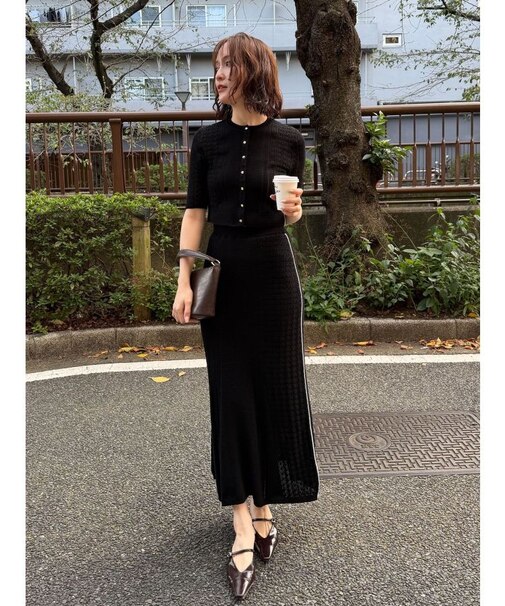 バイカラーサイドラインレースニットセットアップ