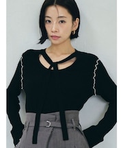 デザインリブボウタイニットプルオーバー