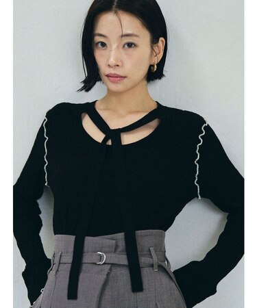 デザインリブボウタイニットプルオーバー