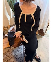 【FILA別注】ドライタッチバイカラーフリルデザインノースリーブニットワンピース