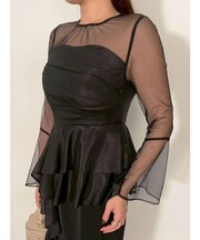 LADYアシンメトリーペプラムフリルドレス