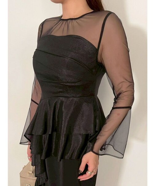 LADYアシンメトリーペプラムフリルドレス