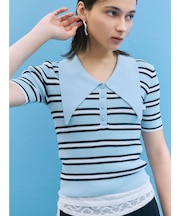 ヘムレイヤードビッグカラーポロニットプルオーバー