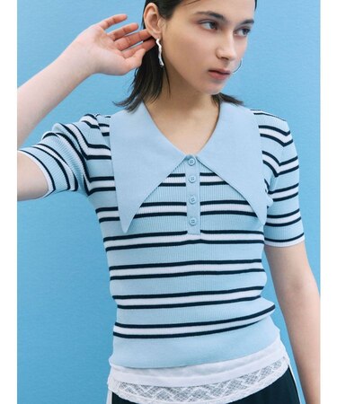 ヘムレイヤードビッグカラーポロニットプルオーバー